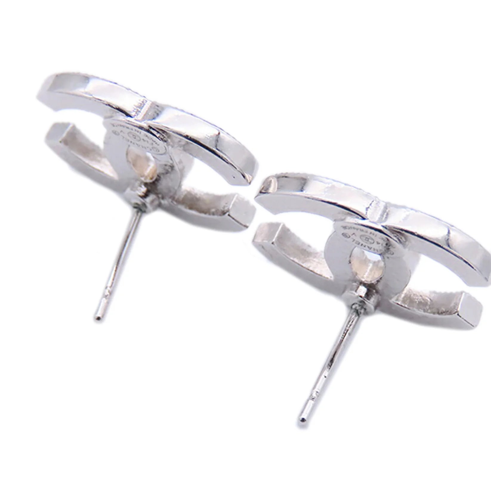 Chanel CC Silver Rhinestone Stud Earrings