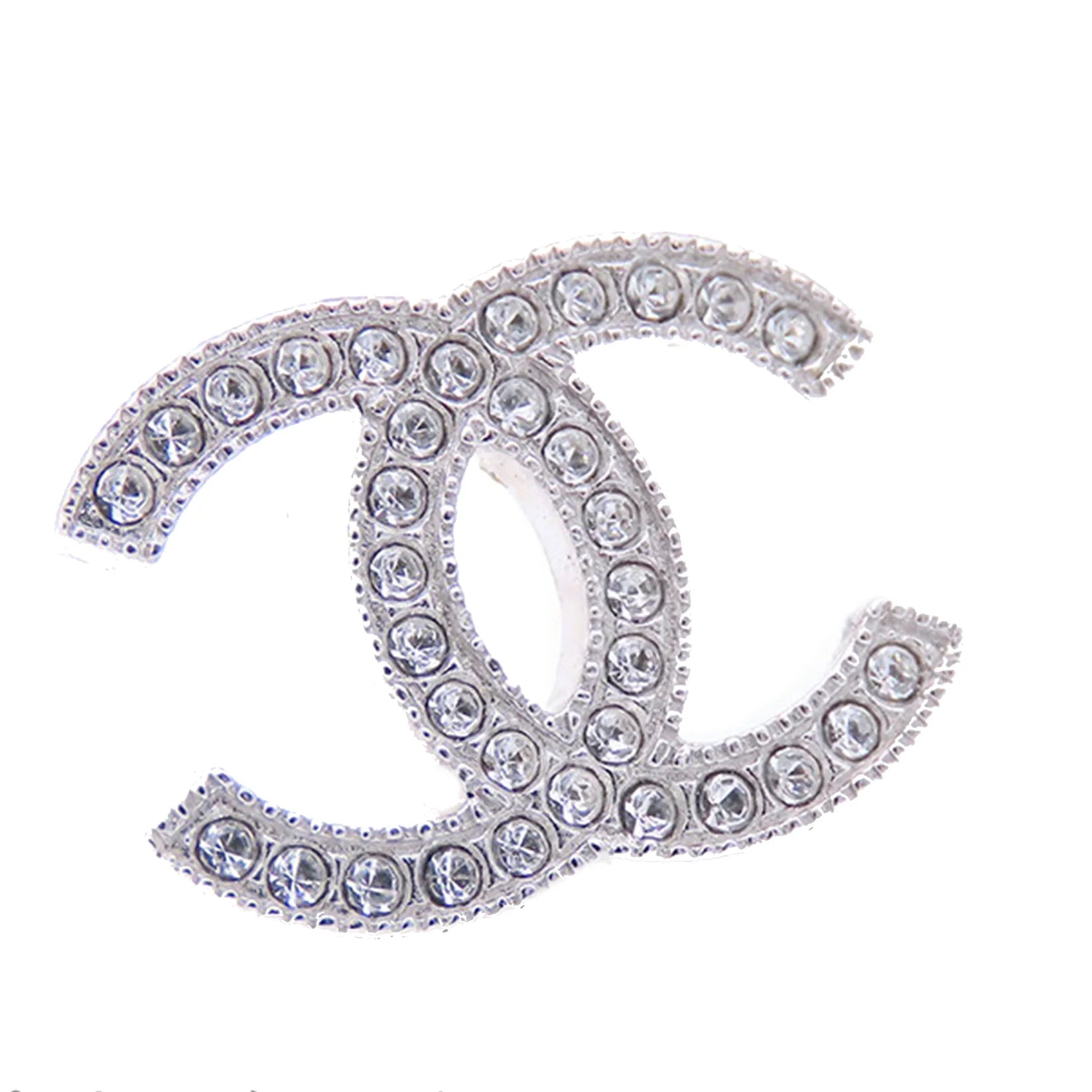 Chanel CC Silver Rhinestone Stud Earrings