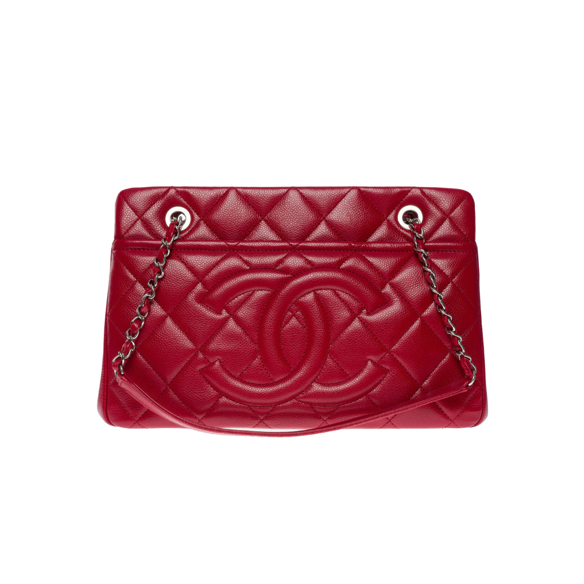 Chanel Quilted Caviar Leather CC Tote Red