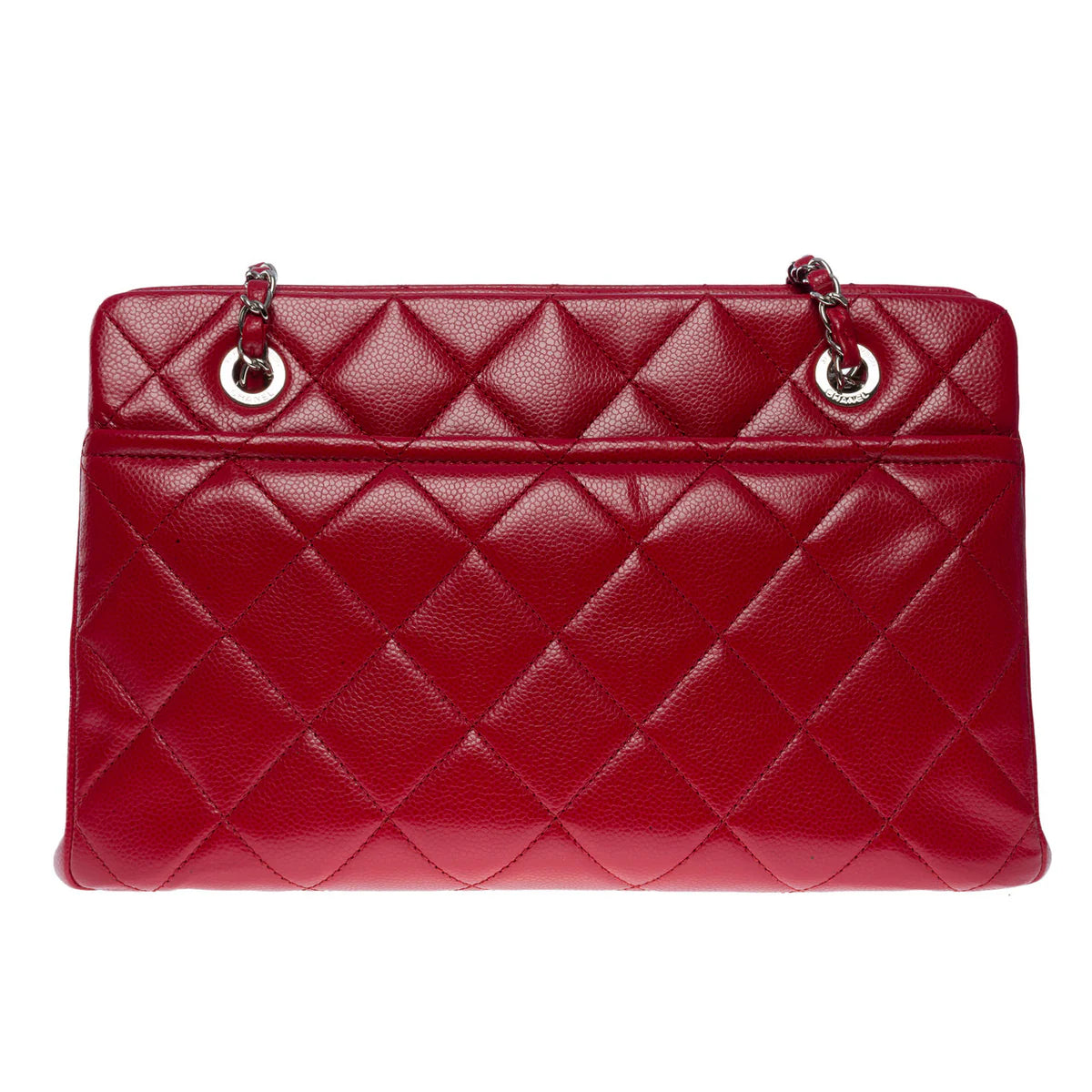 Chanel Quilted Caviar Leather CC Tote Red