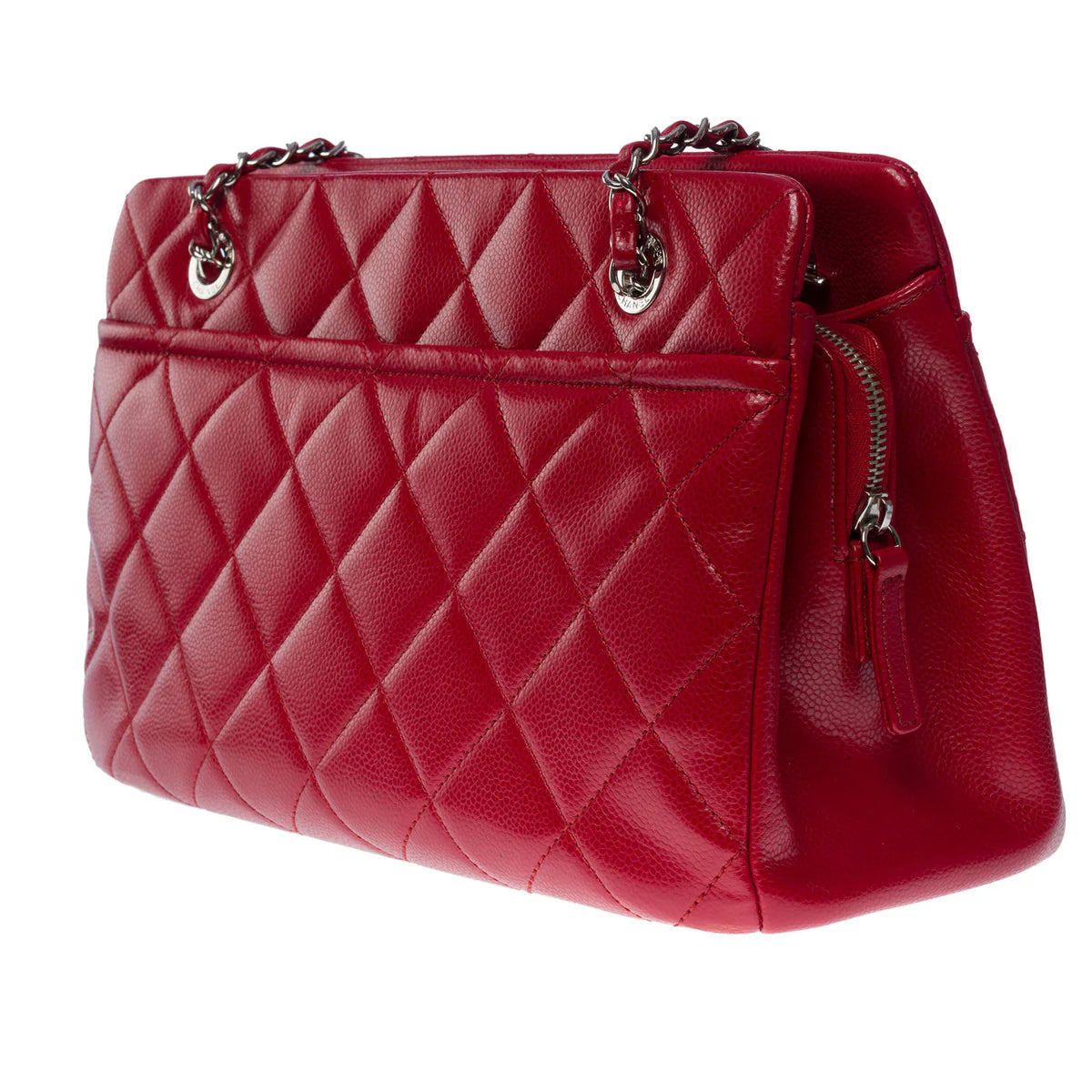 Chanel Quilted Caviar Leather CC Tote Red