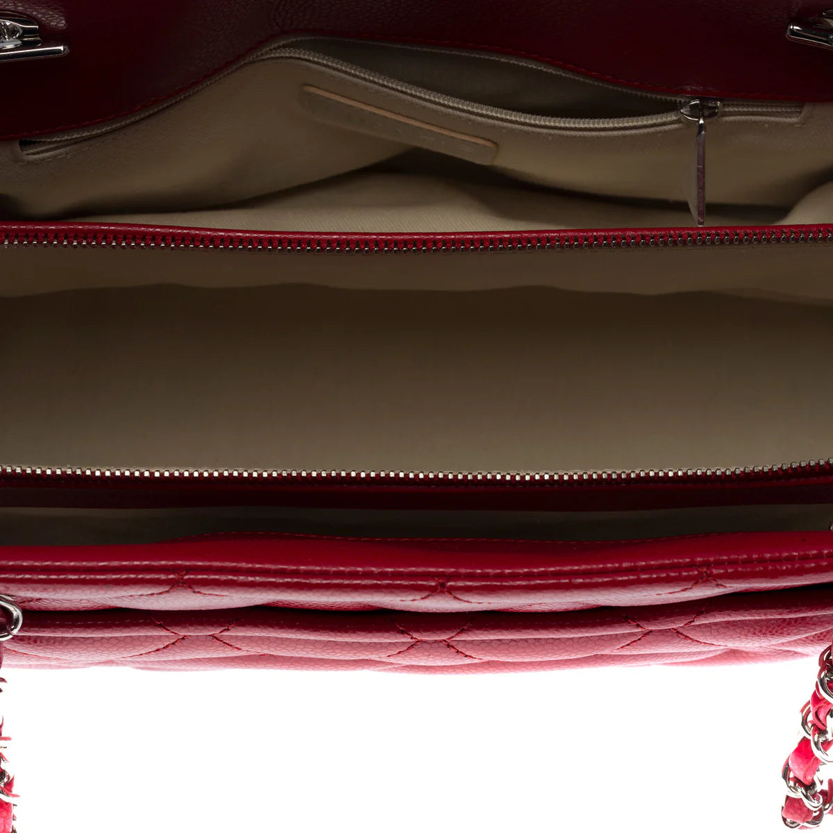 Chanel Quilted Caviar Leather CC Tote Red