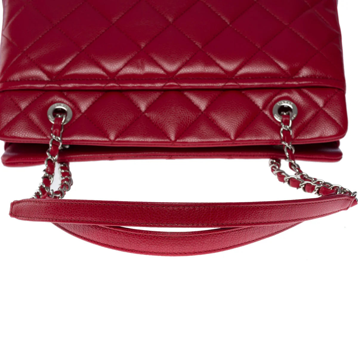 Chanel Quilted Caviar Leather CC Tote Red