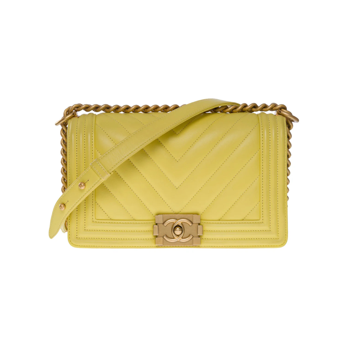 Chanel Chevron Boy Old Medium Yellow
