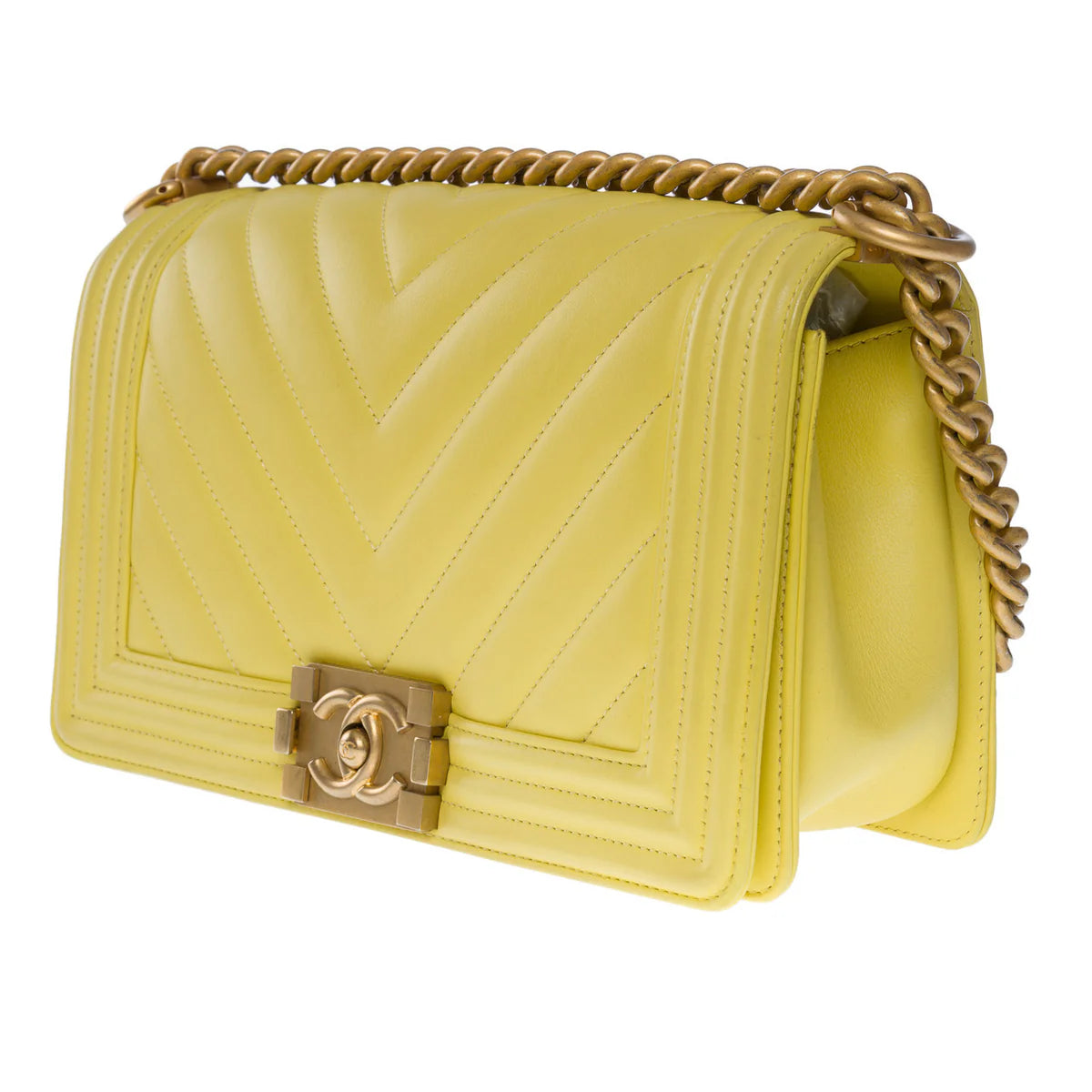 Chanel Chevron Boy Old Medium Yellow