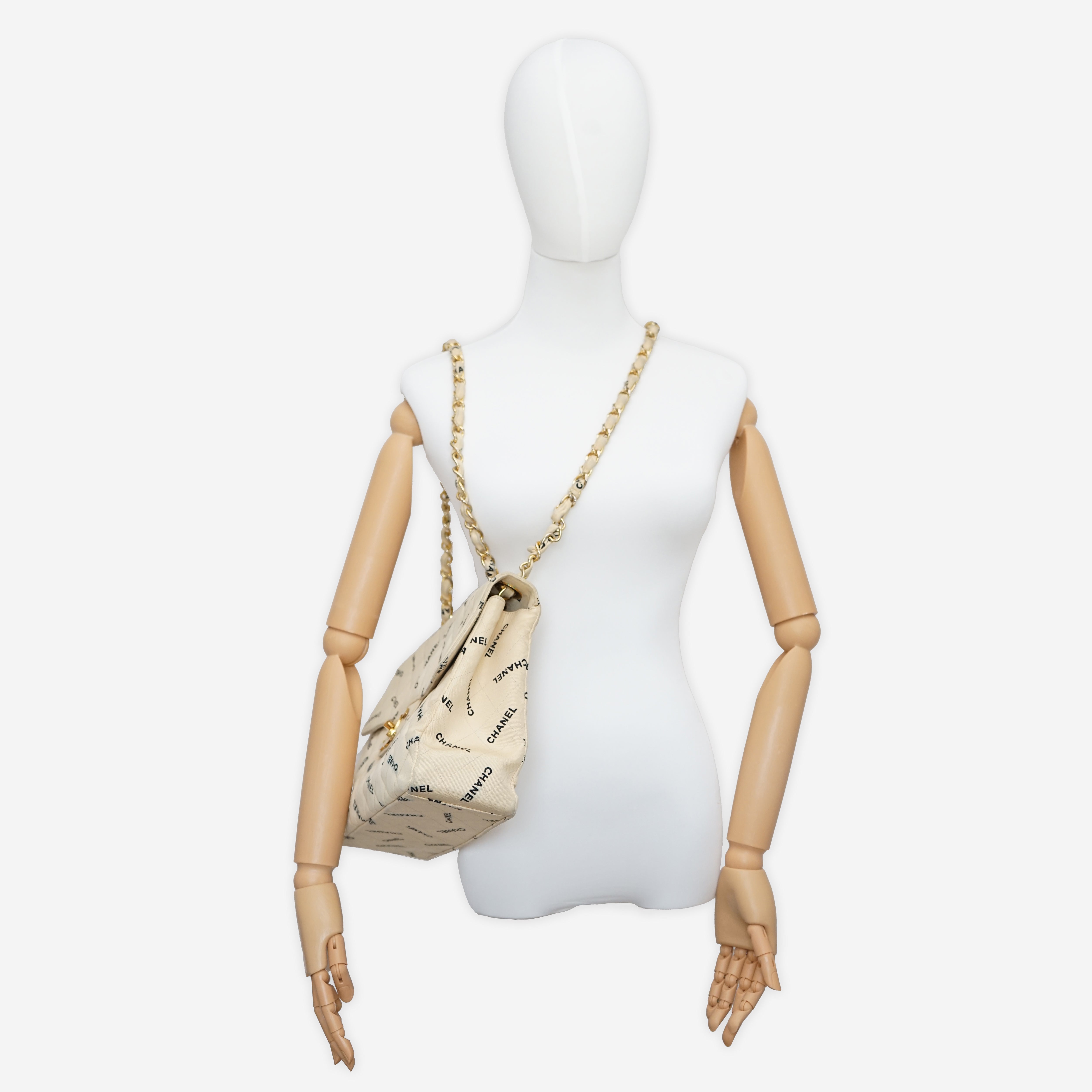 Chanel Logo Letter Canvas Maxi Jumbo Bag – Pleasure Paris