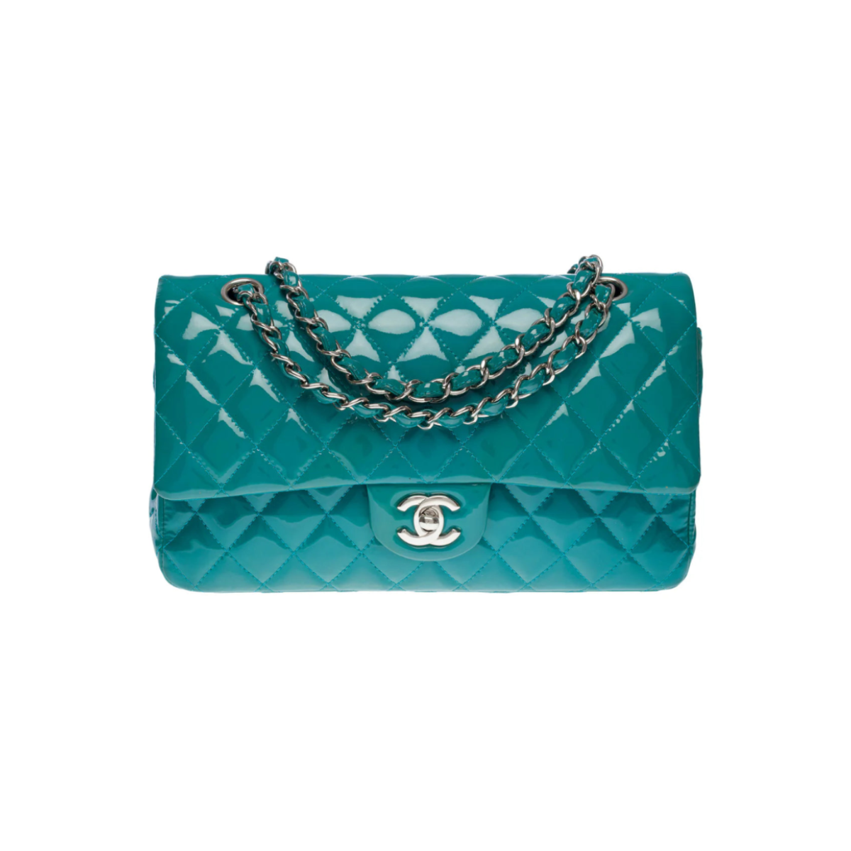 Chanel Medium Double Flap Bag Patent Leather Blue