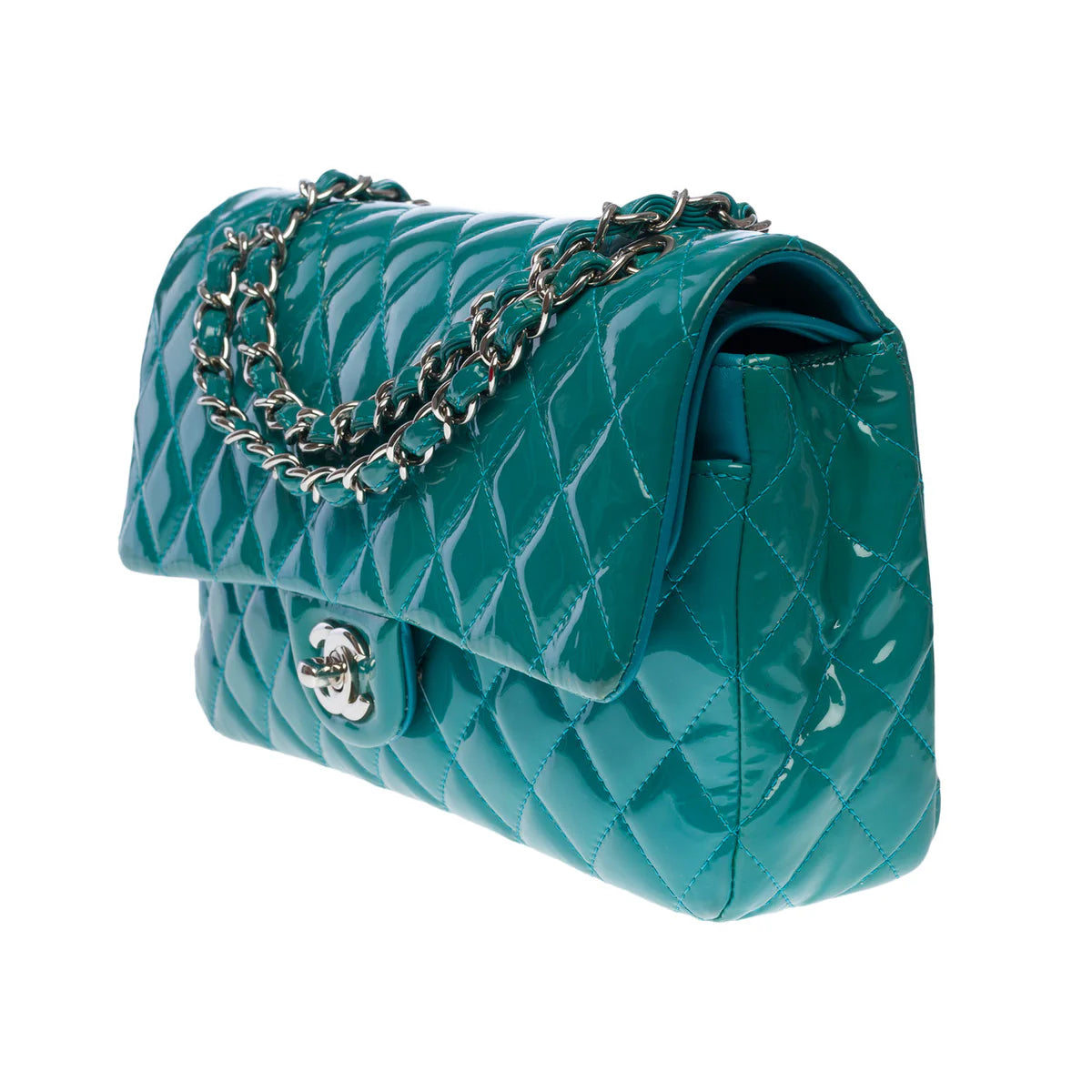 Chanel Medium Double Flap Bag Patent Leather Blue