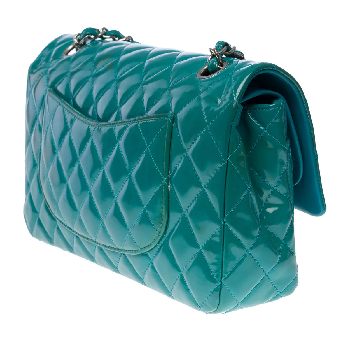 Chanel Medium Double Flap Bag Patent Leather Blue