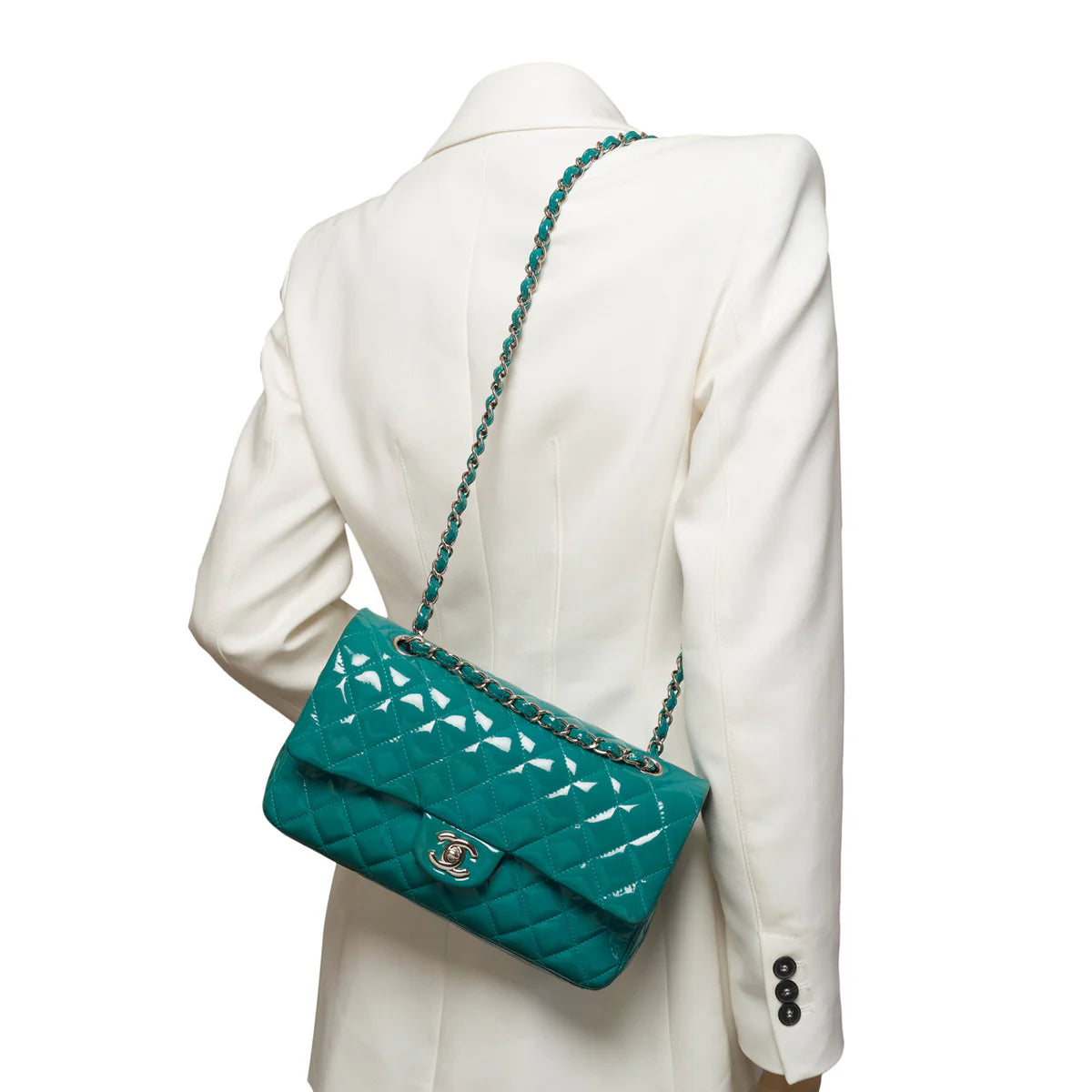 Chanel Medium Double Flap Bag Patent Leather Blue