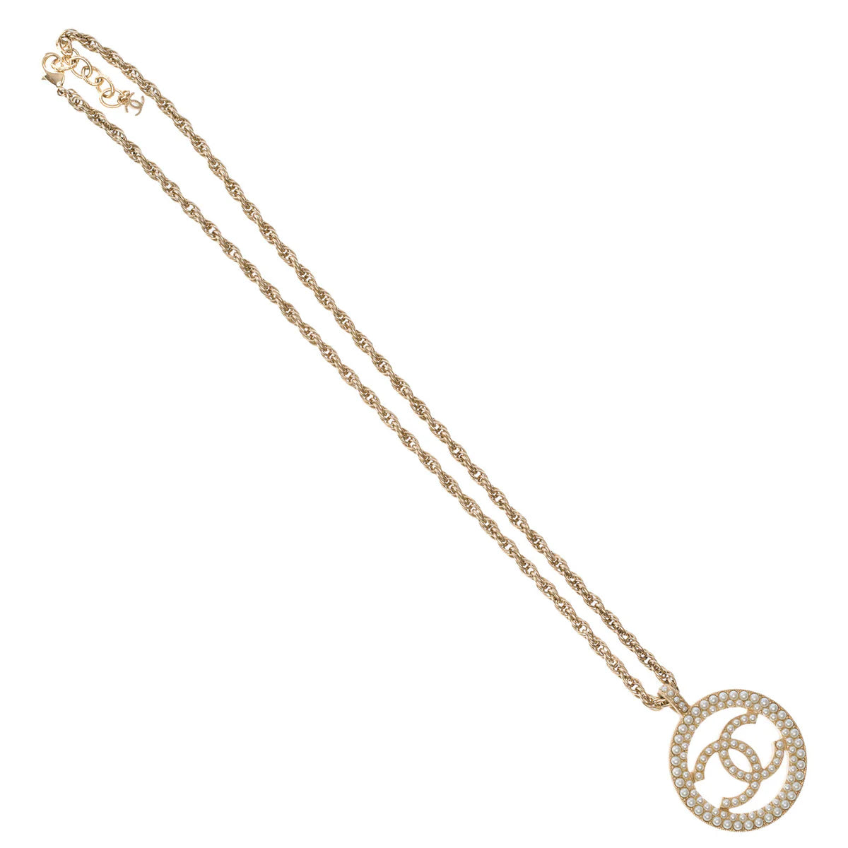 Chanel Pearl Logo Long Necklace