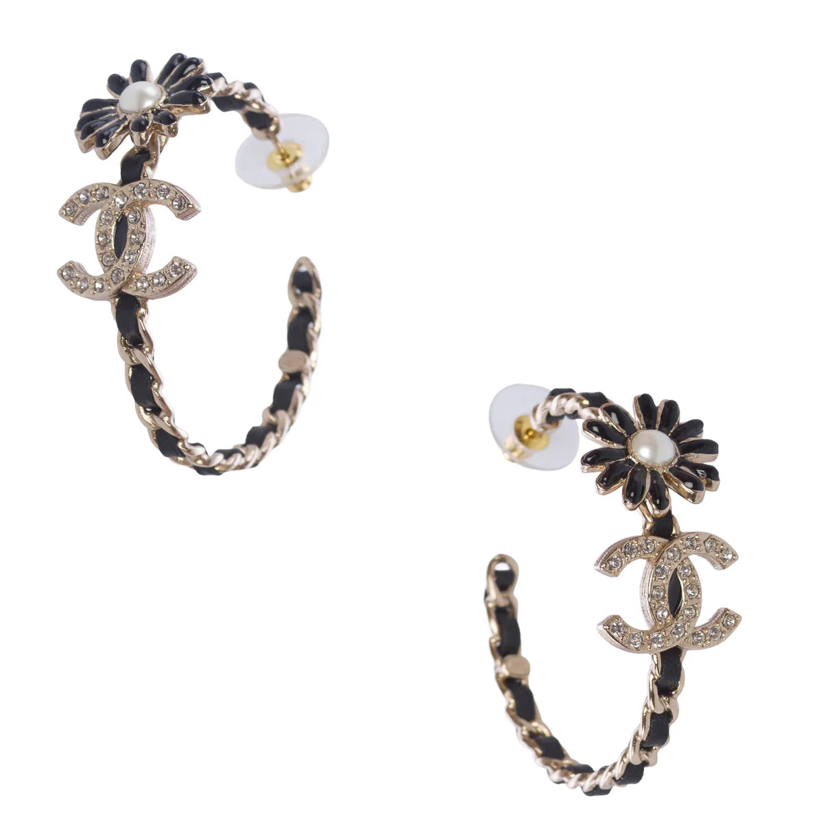Chanel Chain Flower Logo Hoops