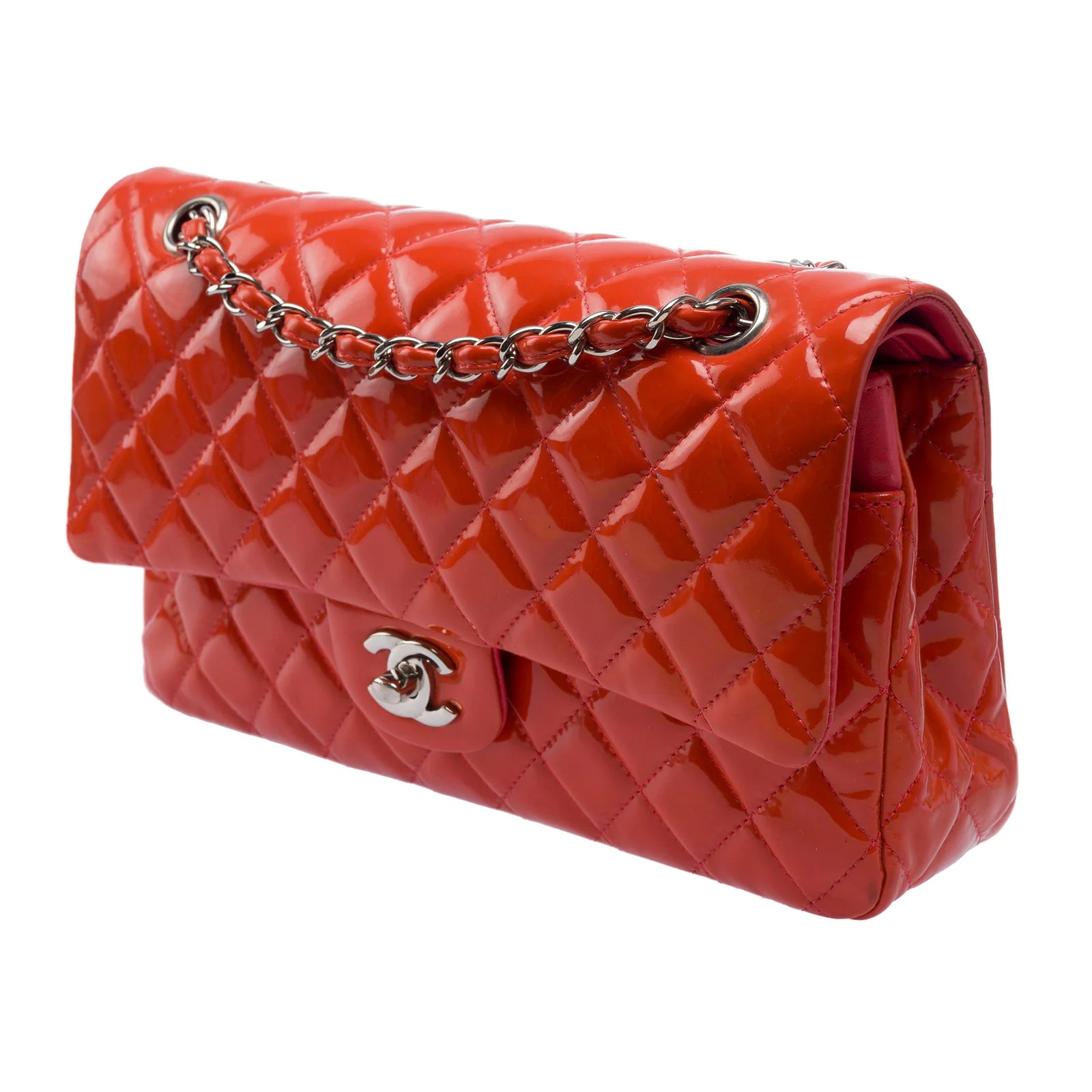 Chanel Medium Double Flap Orange Patent