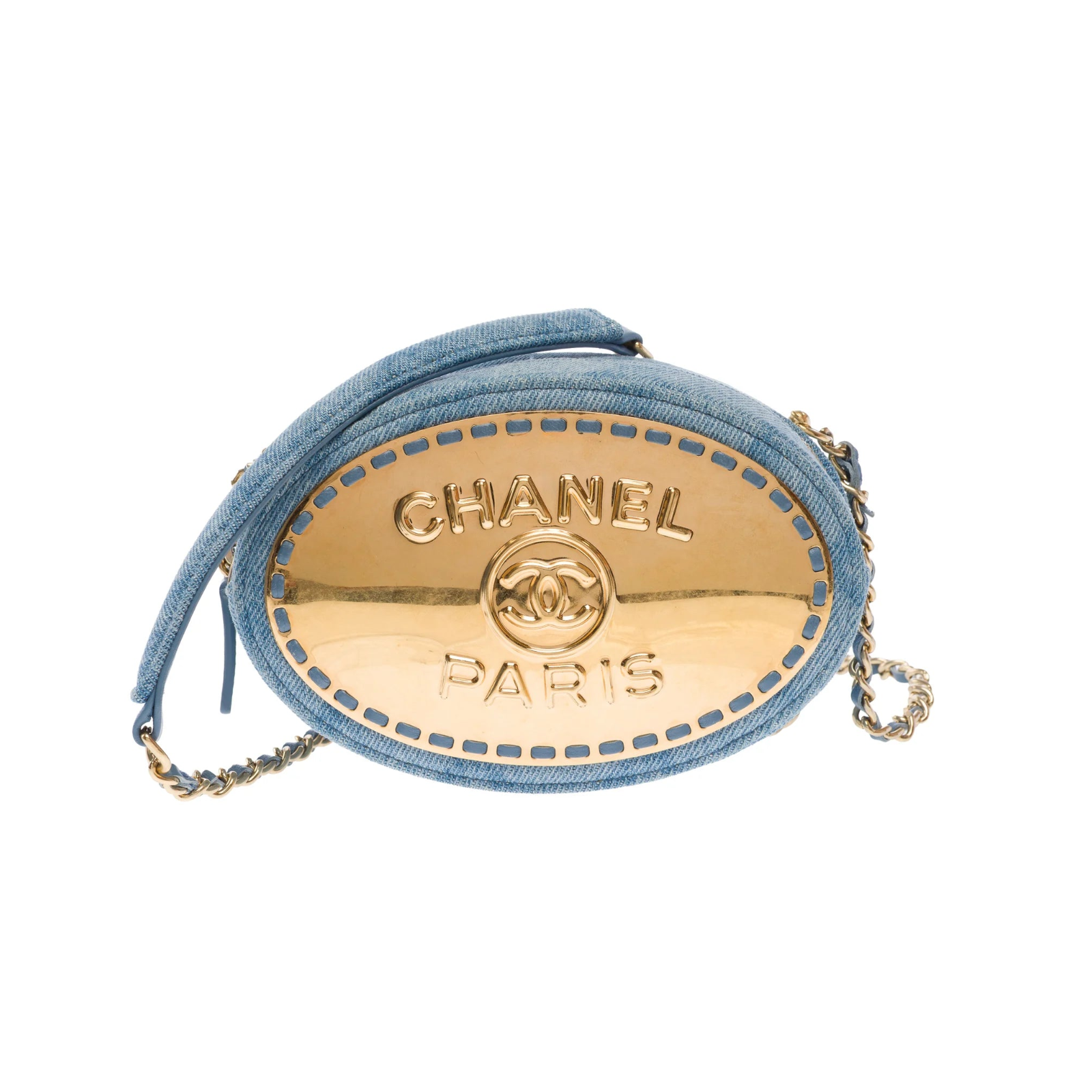 Chanel Denim Logo Plate Oval Clutch