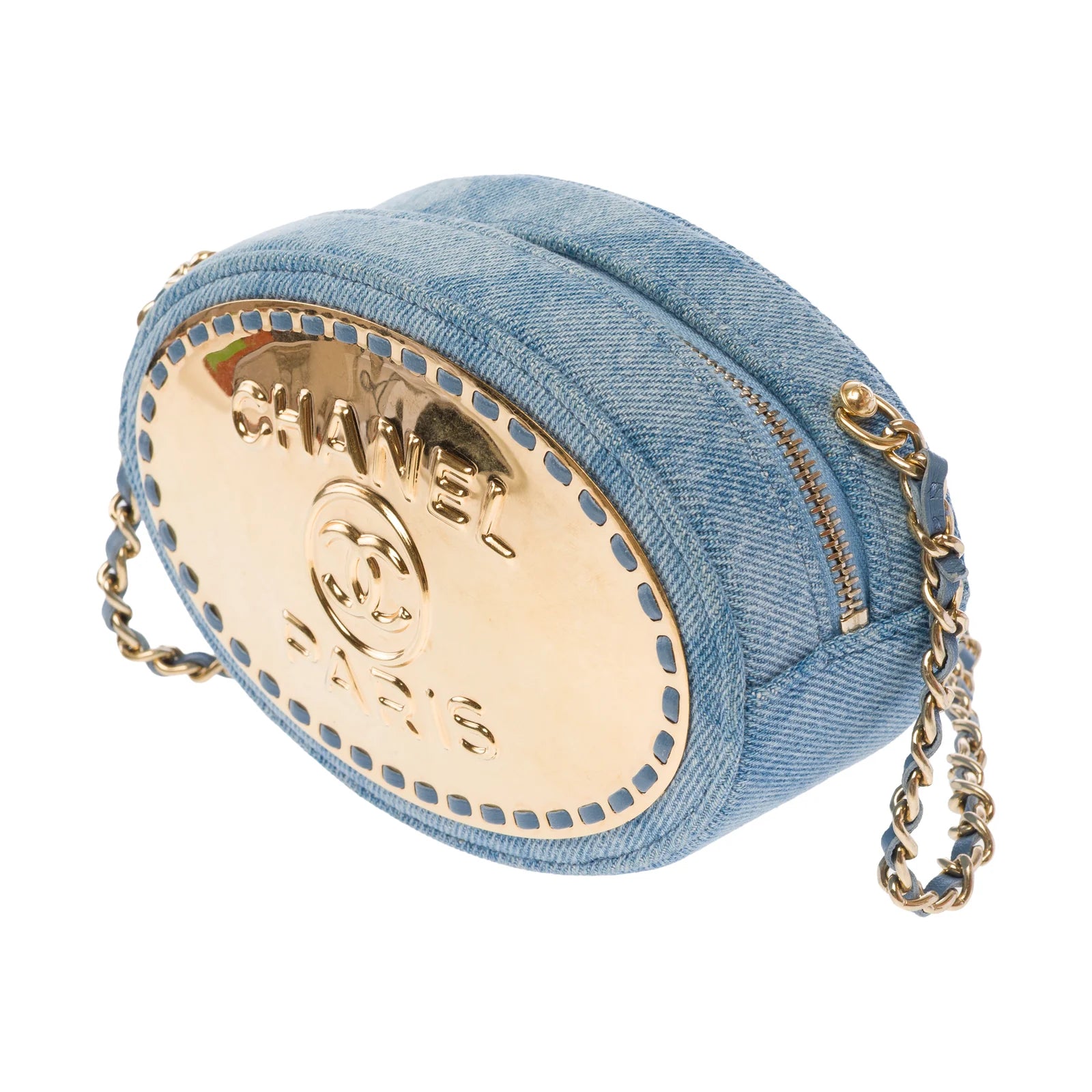 Chanel Denim Logo Plate Oval Clutch
