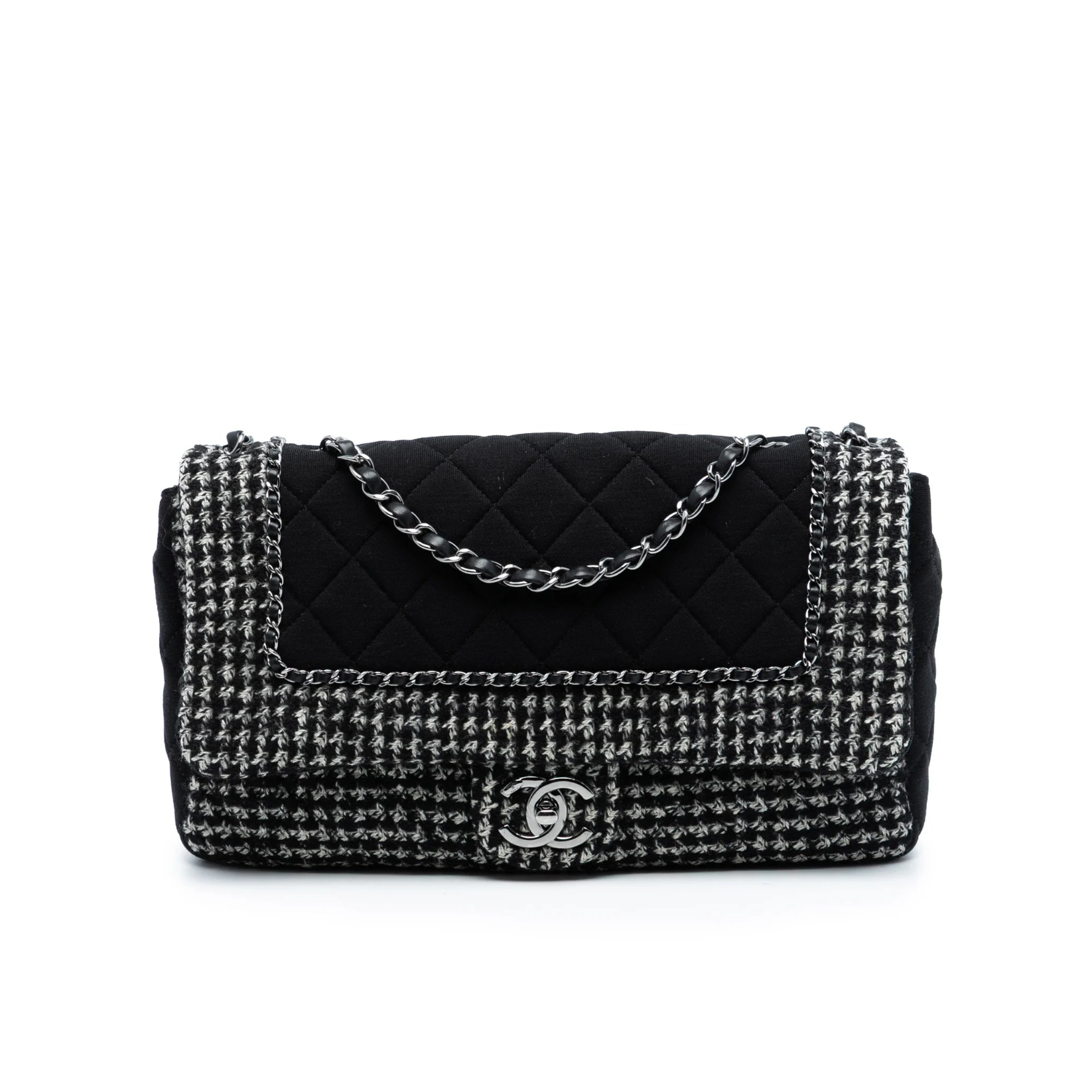 Chanel Jumbo Chain Quilted Jersey and Tweed Chain Flap