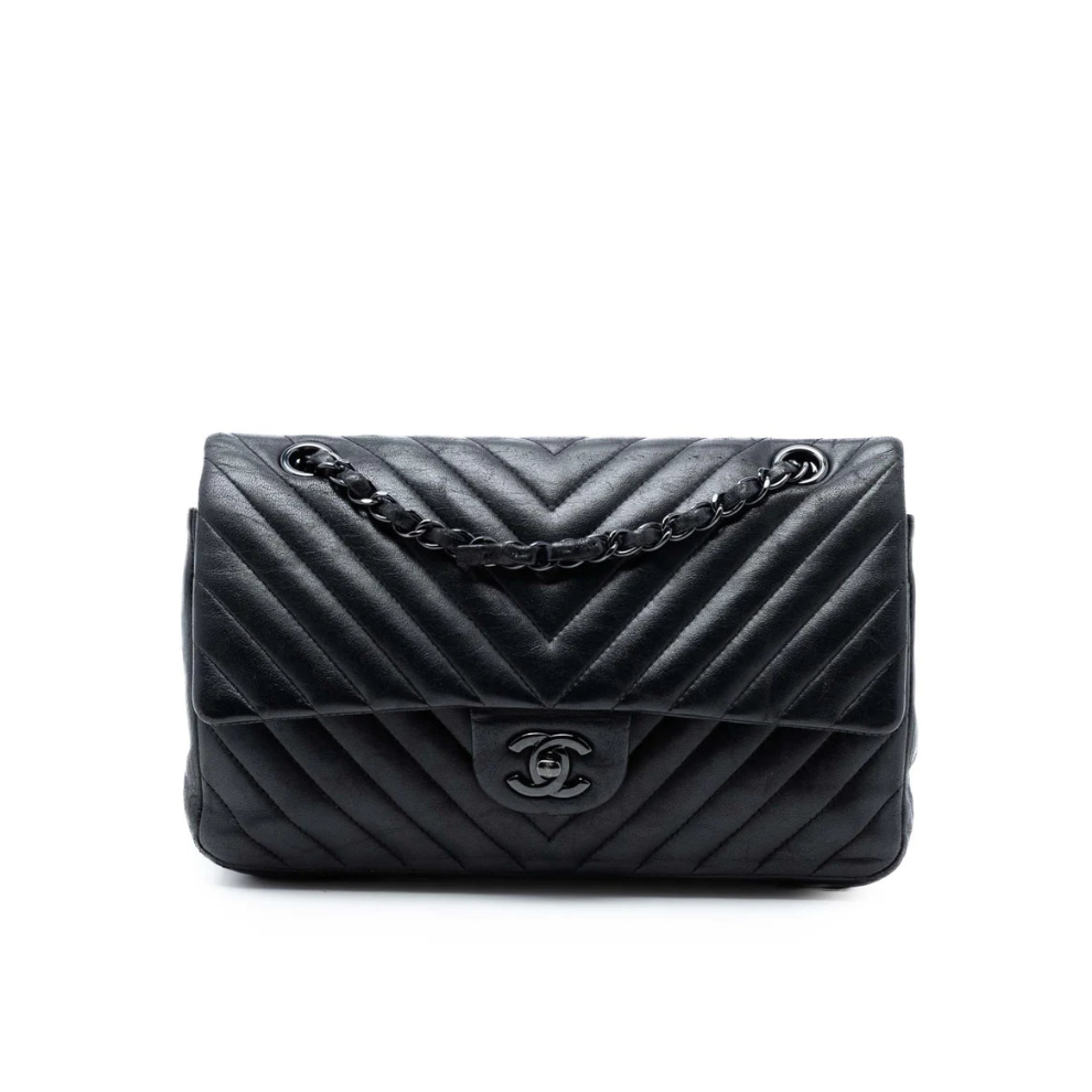 Chanel Medium Classic Chevron Lambskin So Black Double Flap Bag