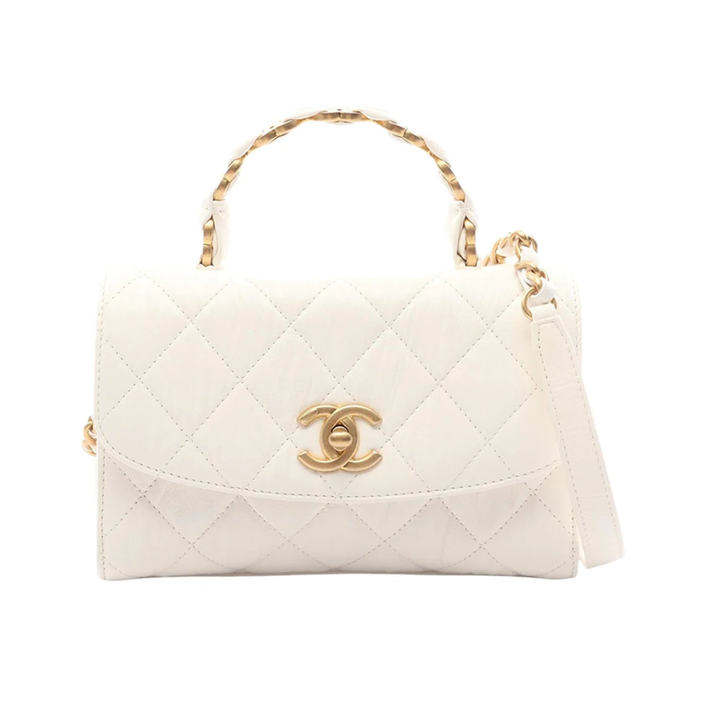 Chanel Mini Quilted Crumpled Lambskin CC Links Top Handle Flap Bag
