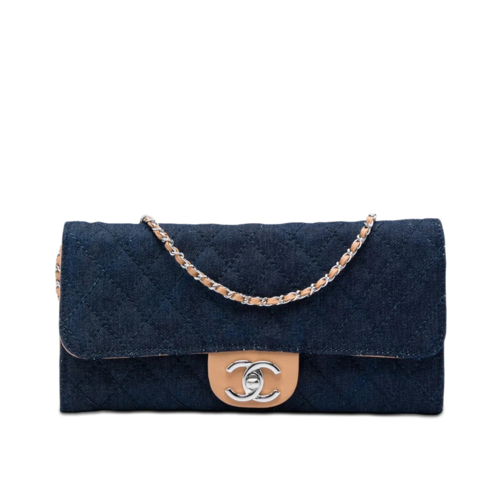 Chanel CC Quilted Denim Turn Lock Wallet On Chain Bag