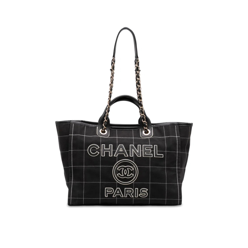 Chanel Medium Canvas Square Stitch Deauville Tote Bag