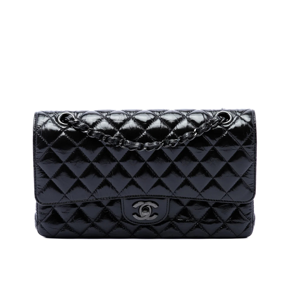 Chanel Medium Classic Shiny Crumpled Calfskin So Black Double Flap Bag
