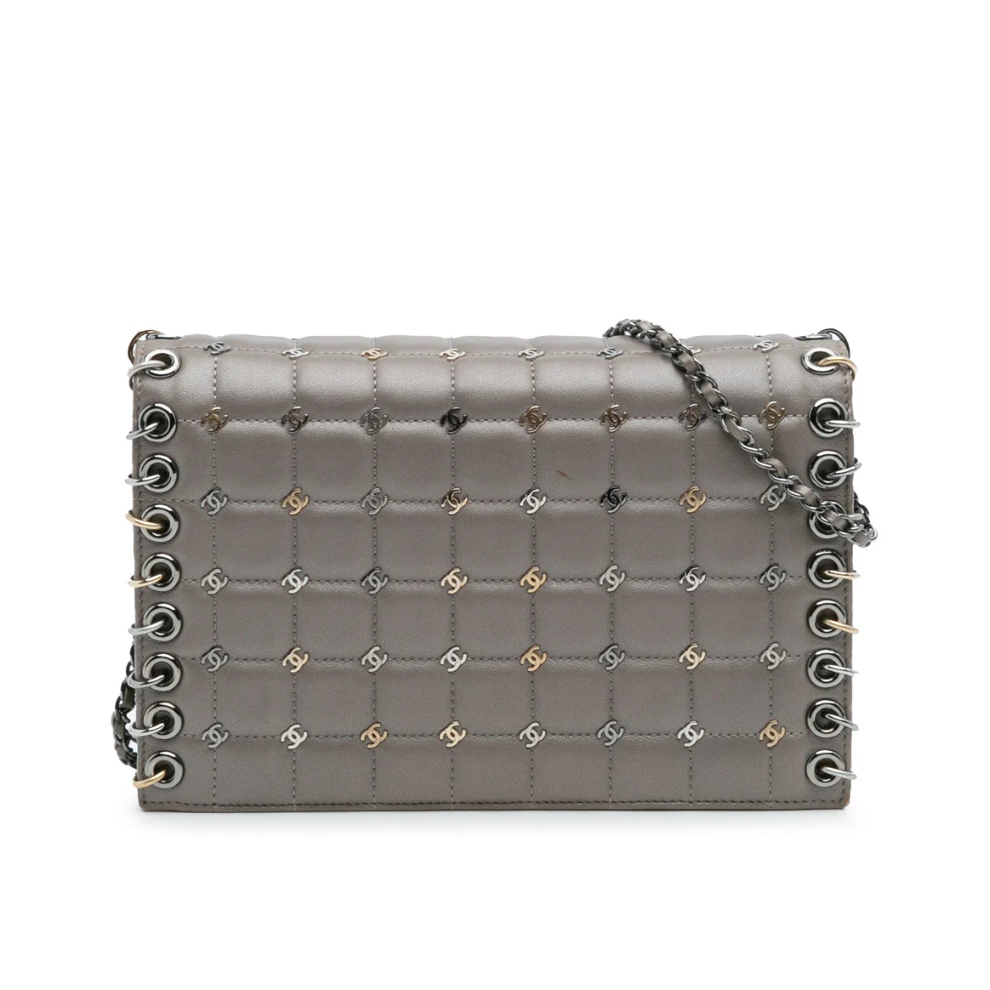 Chanel Small Lambskin Chocolate Bar CC Piercing Studded Chain Flap Bag