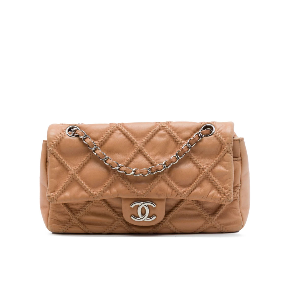 Chanel CC Quilted Calfskin Embossed Stitch Flap Bag
