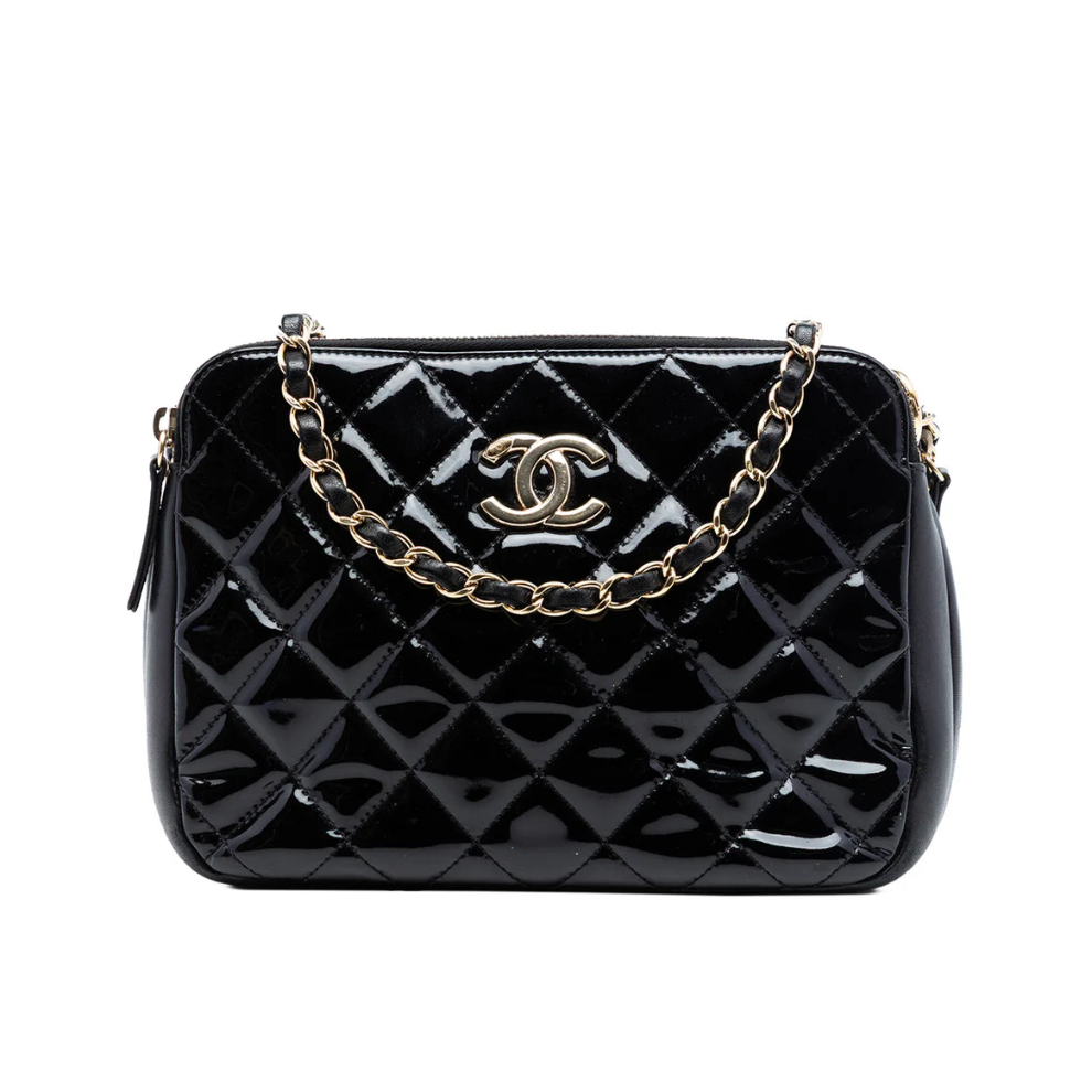 Chanel CC Quilted Patent Double Zip Camera Bag