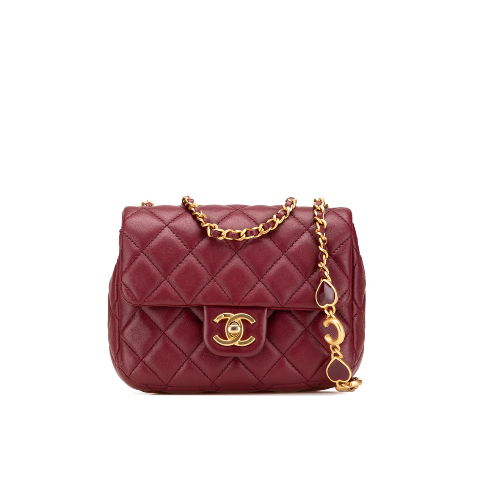 Chanel Mini Square Lambskin Coco Heart Chain Flap Bag