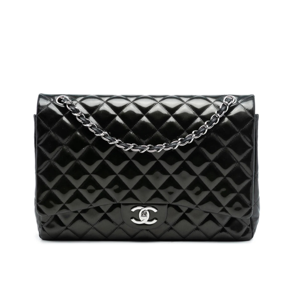 Chanel Maxi Classic Striped Patent Double Flap Bag
