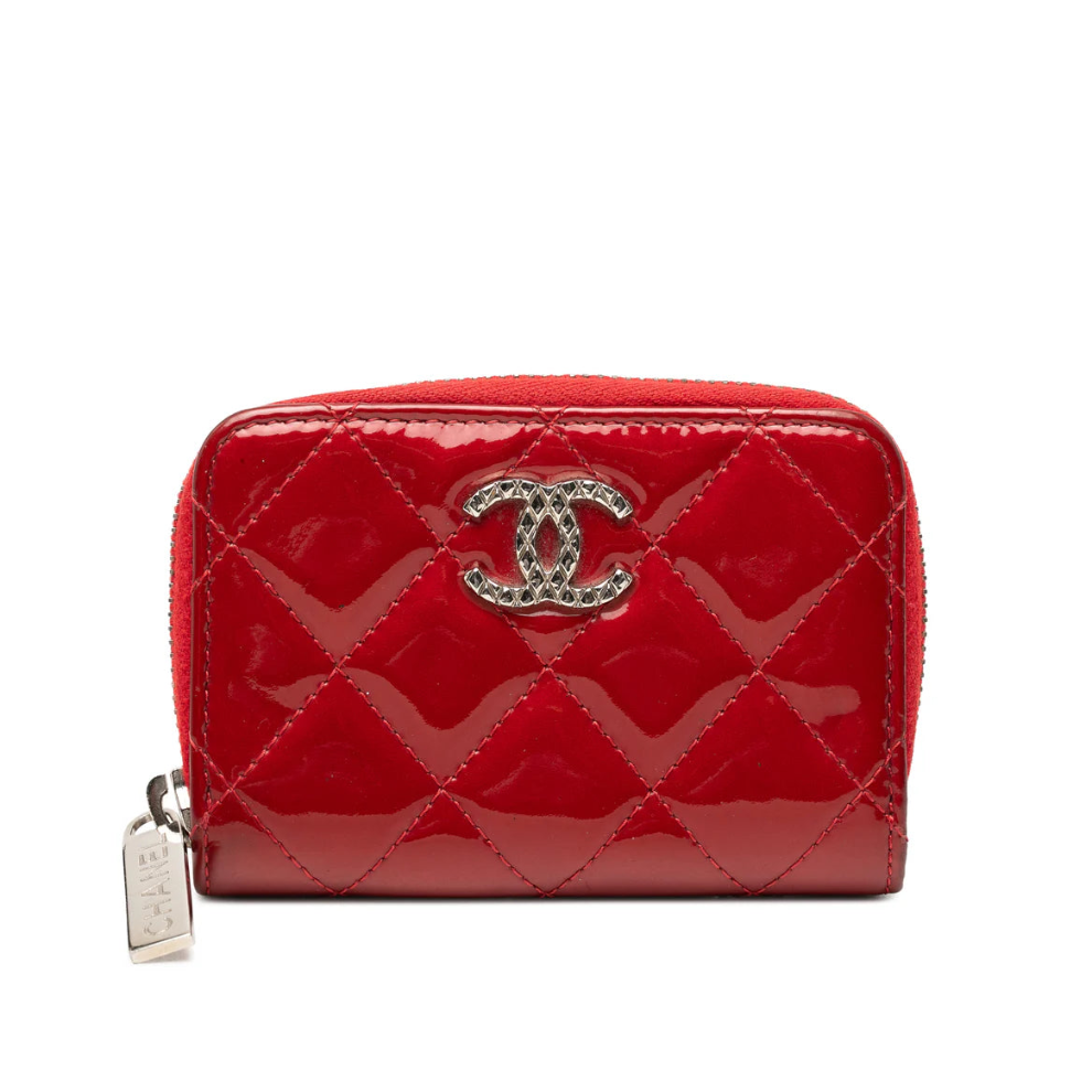 Chanel CC Quilted Patent Brilliant Zip Around Coin Pouch