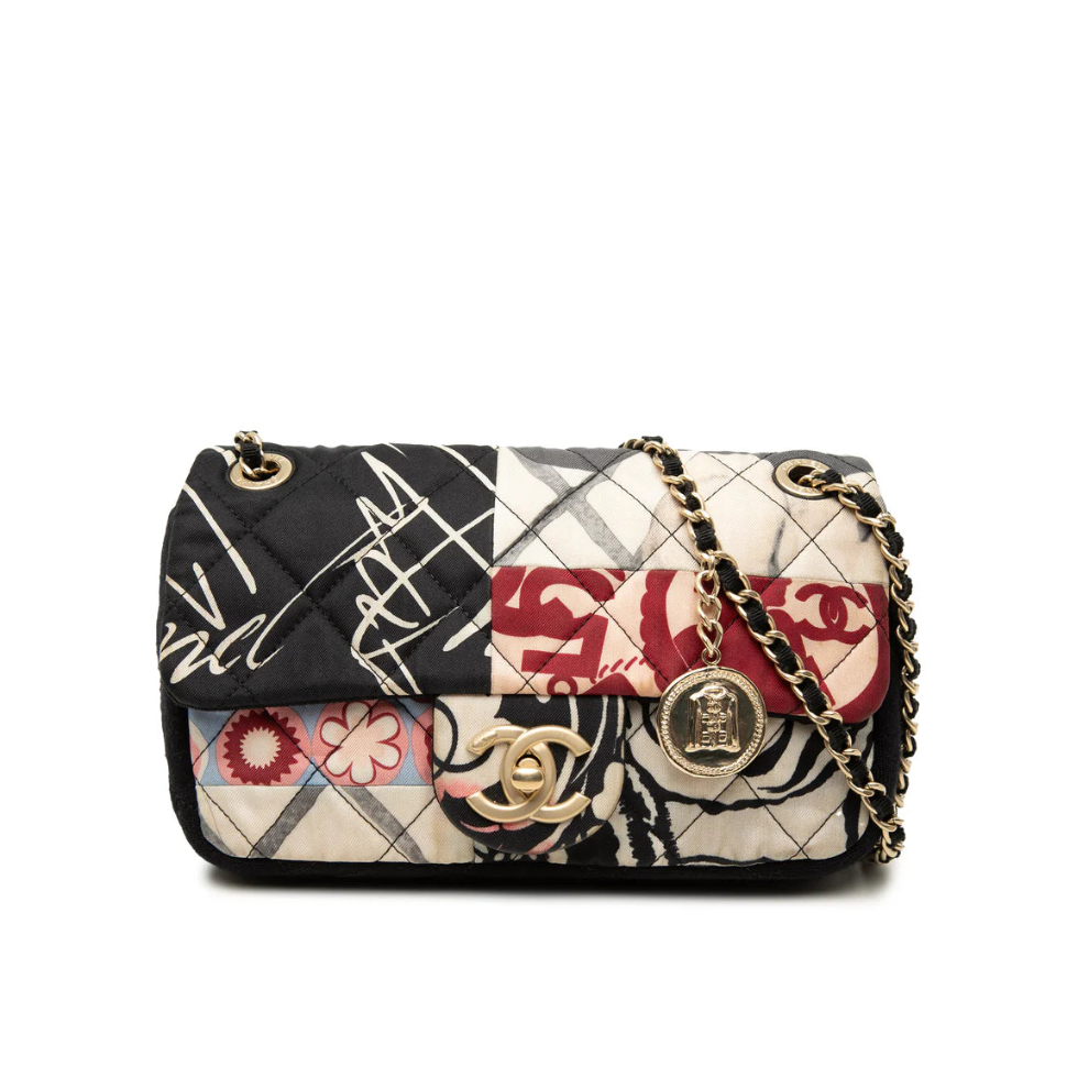 Chanel Mini Rectangular Printed Nylon and Jersey Patchwork Single Flap Bag