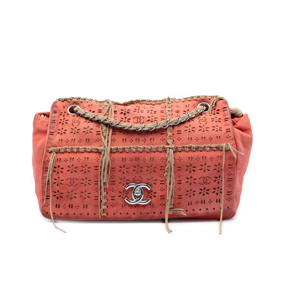 Chanel Laser Cut Fringe Suede Flap Bag