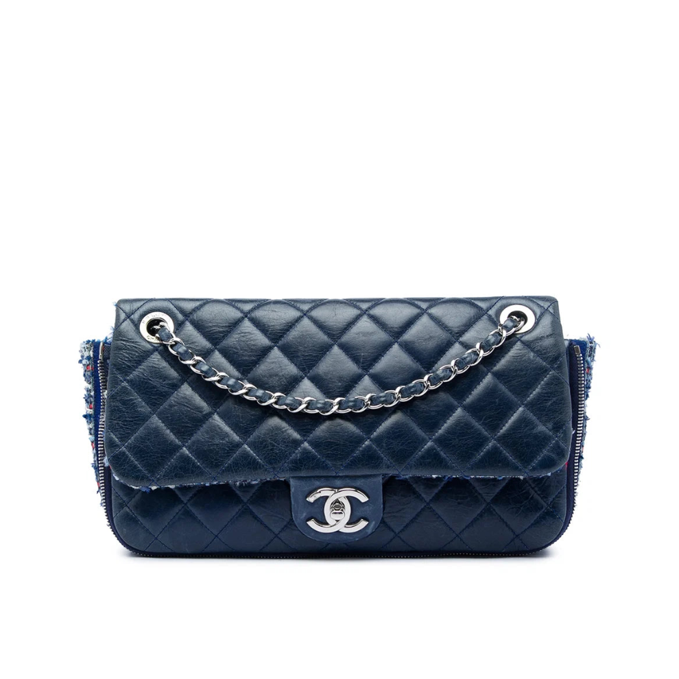 Chanel CC Wrinkled Lambskin and Tweed Shoulder Bag
