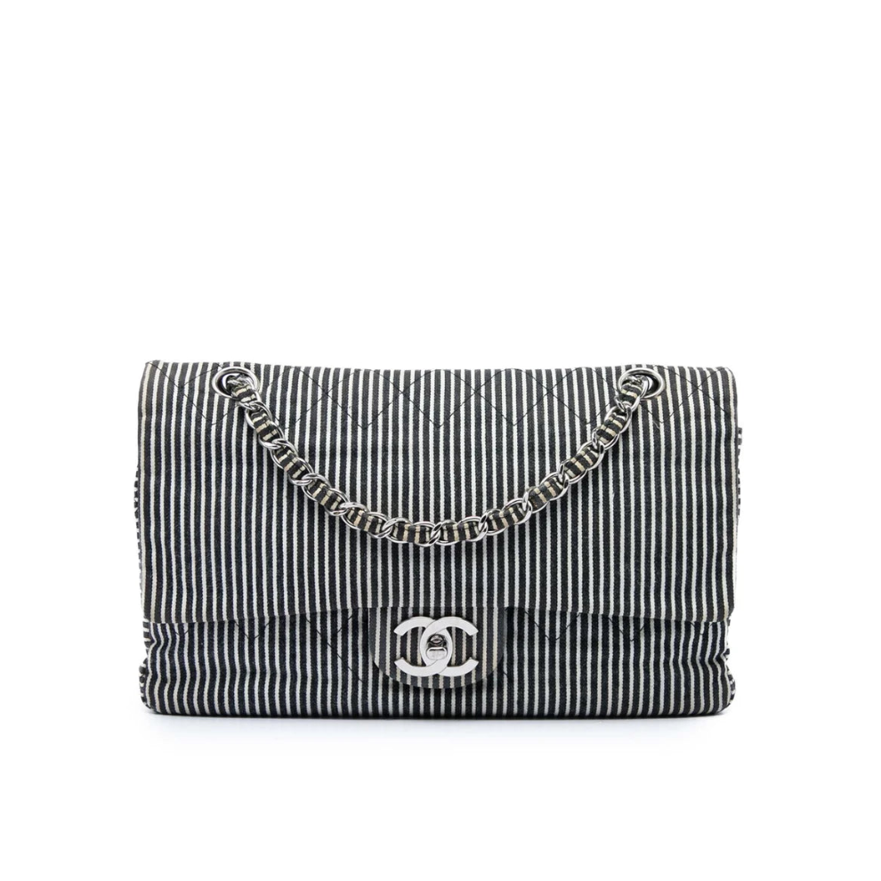 Chanel Medium Classic Canvas Stripes Double Flap Bag