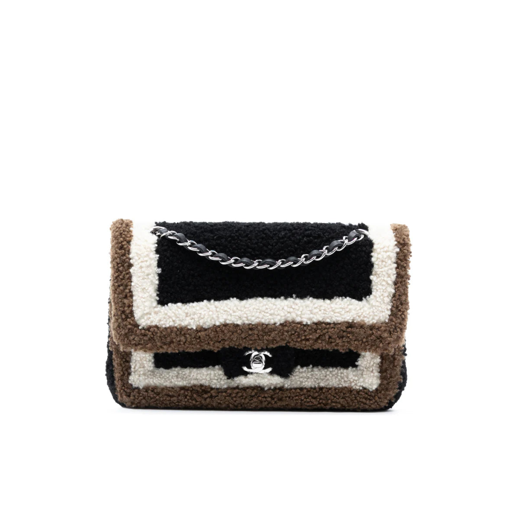 Chanel Medium Classic Tricolor Shearling Double Flap Bag