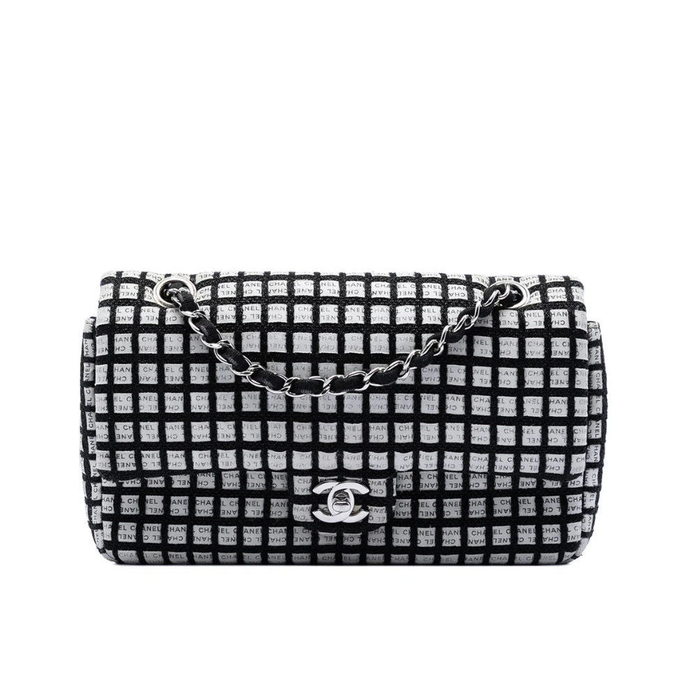 Chanel Medium Classic Ribbon and Tweed Logo Double Flap Bag