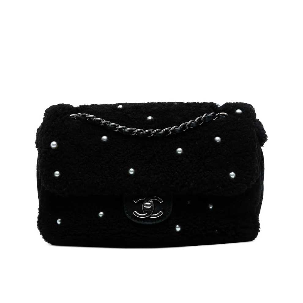 Chanel Medium Shearling Pearl Studded Flap Bag