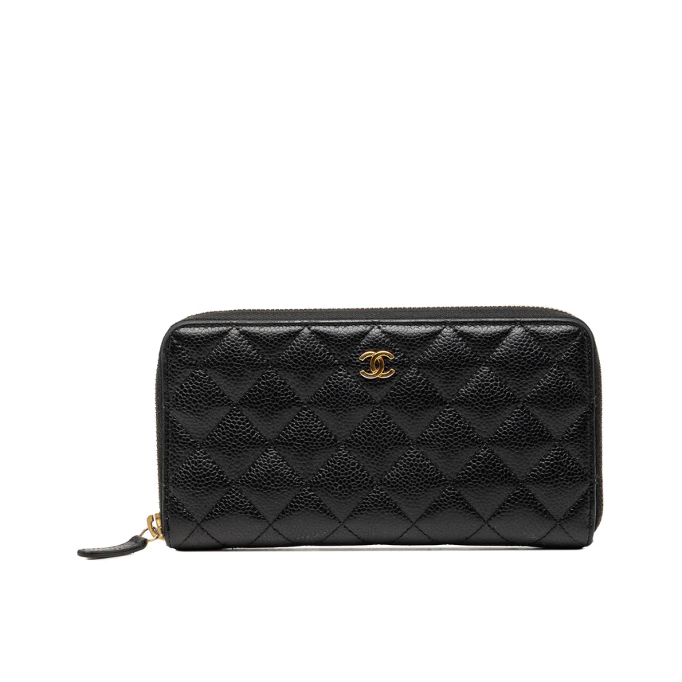 Chanel CC Quilted Caviar Zip Around Long Wallet