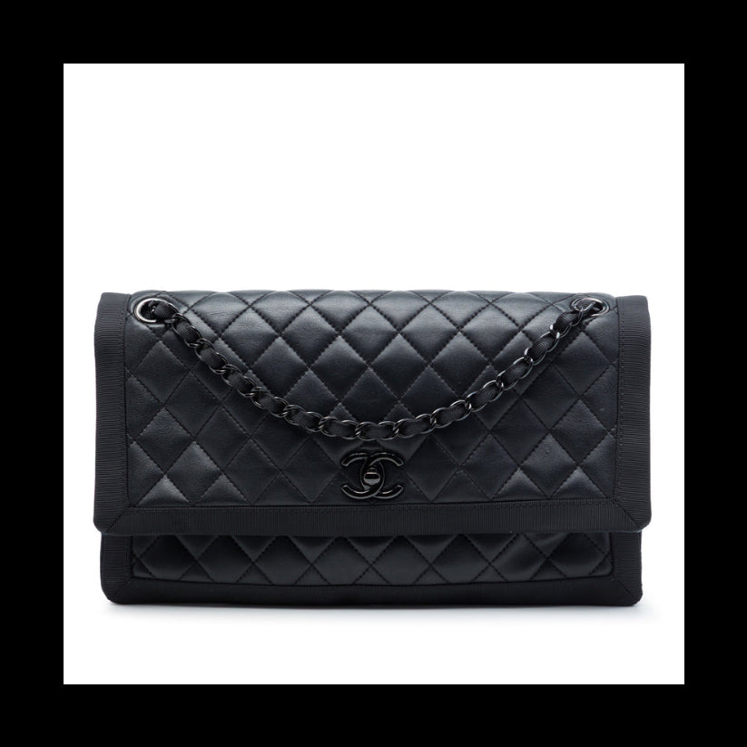 Chanel CC Quilted Lambskin and Grosgrain So Black Flap Bag