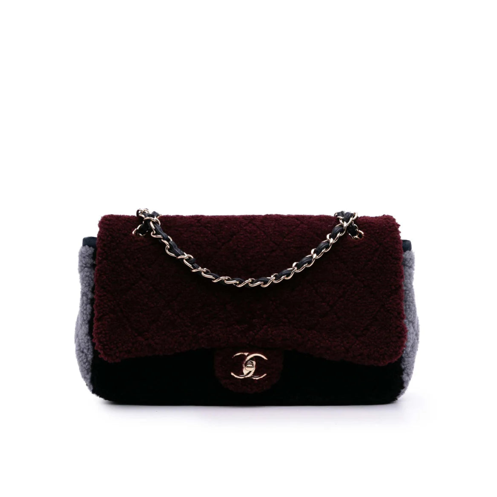 Chanel Medium Tricolor CC Quilted Shearling Single Flap Bag