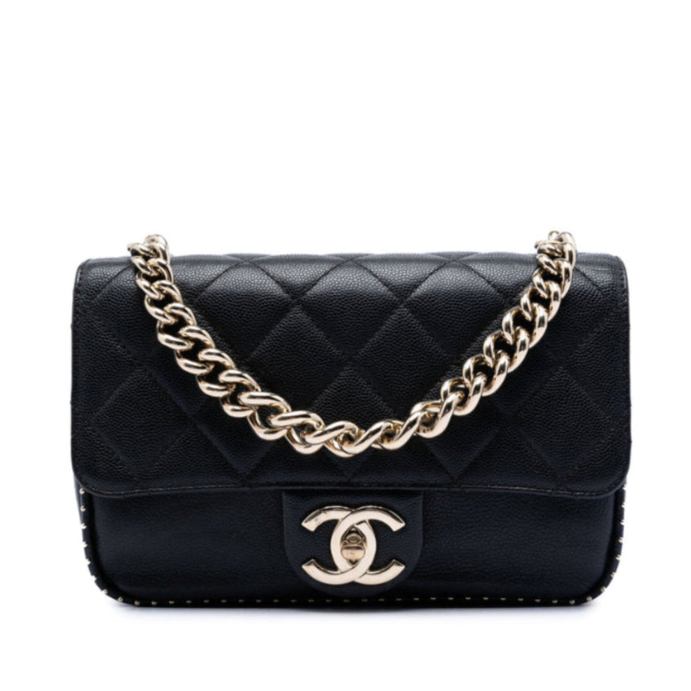 Chanel Small CC Quilted Caviar Studded Single Flap Bag