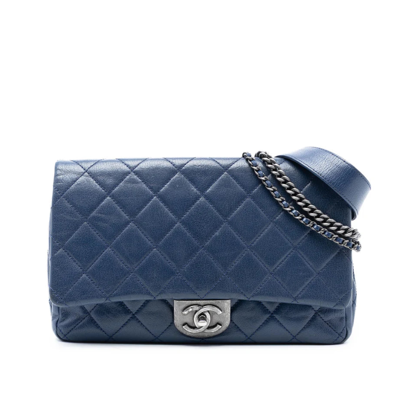Chanel Large Quilted Goatskin Double Carry Waist Chain Flap Bag