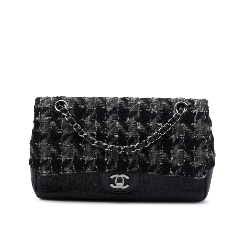 Chanel Medium Classic Tweed and Caviar Double Flap Bag