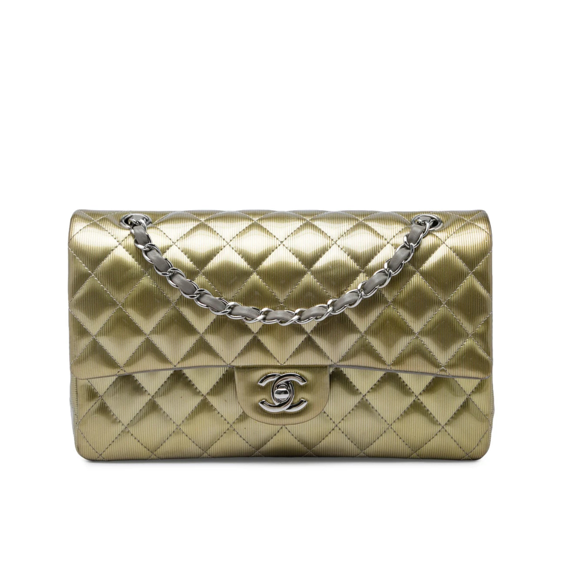 Chanel Medium Classic Striated Patent Double Flap Bag