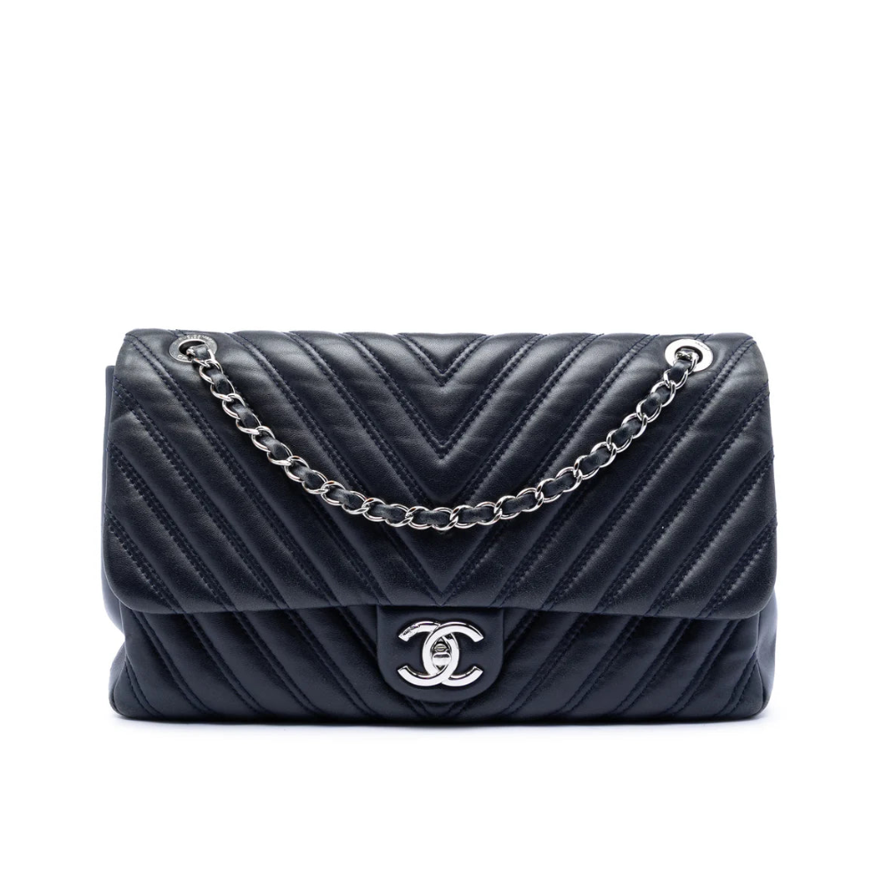 Chanel Jumbo Classic Chevron Lambskin Double Stitch Single Flap Bag