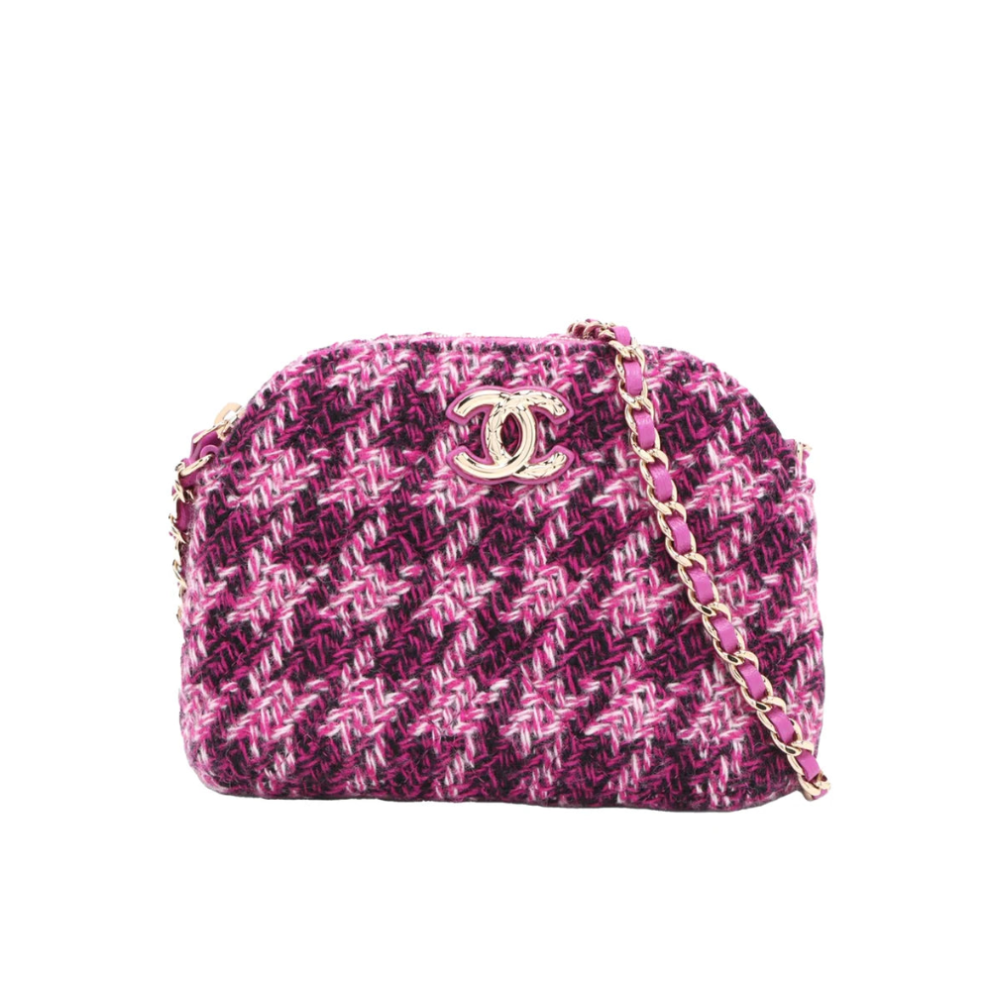Chanel Mini CC Quilted Tweed Clutch With Chain Bag