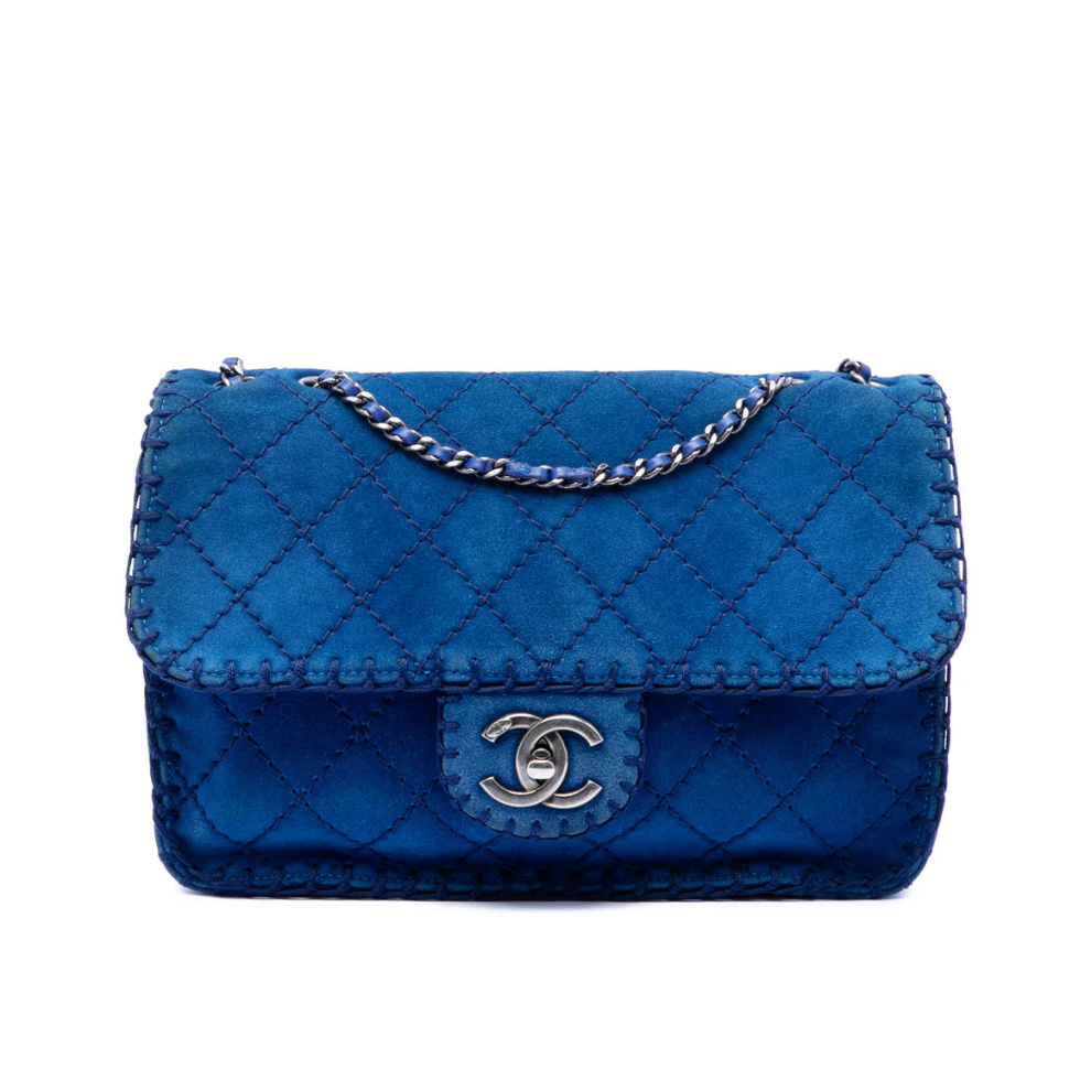 Chanel Medium CC Quilted Suede Whipstitch Single Flap Bag