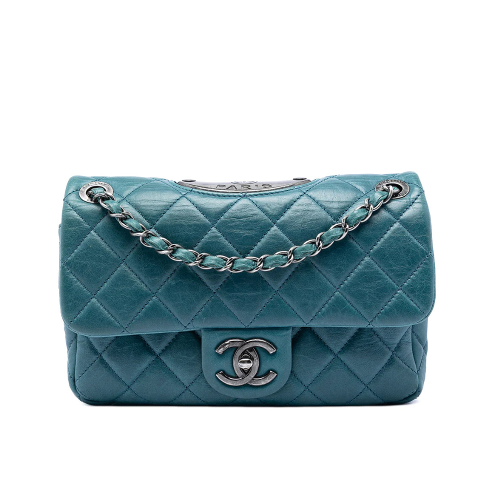 Chanel Quilted Calfskin Plaque Double Flap Bag