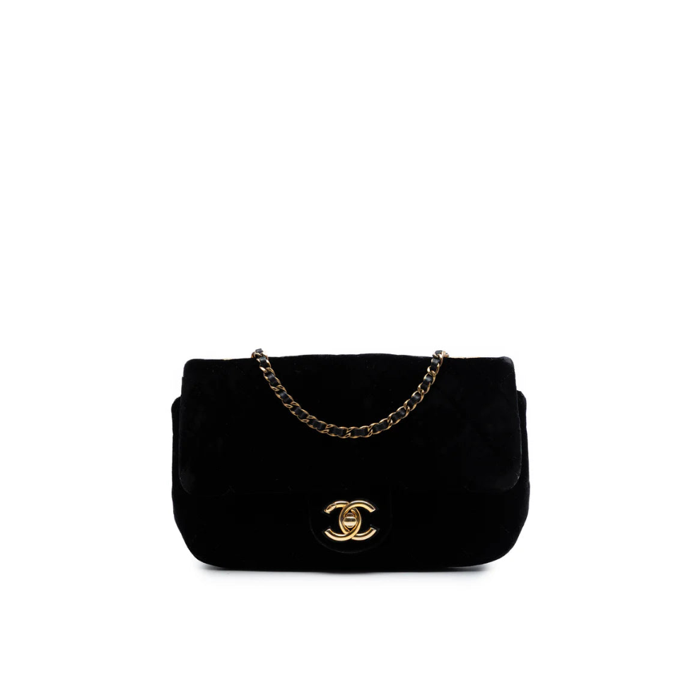 Chanel Small Quilted Velvet CC Eyelet Flap Bag